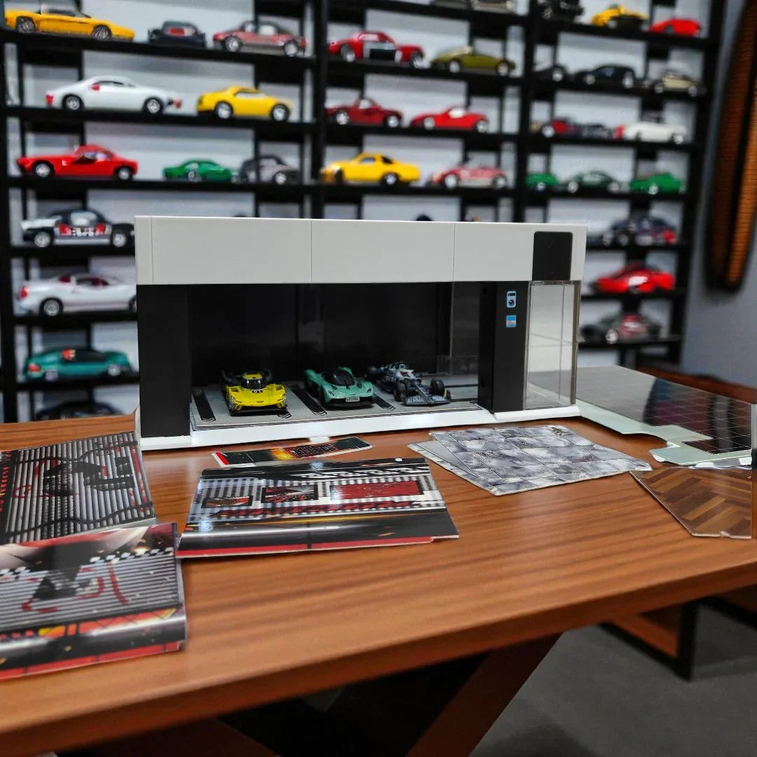 Electric Motorized Garage – Voice Control, 1:64 Scale Display Diorama for Die-Cast Cars (PosterCars /Tomica/Mini GT) - Jaiman Toys