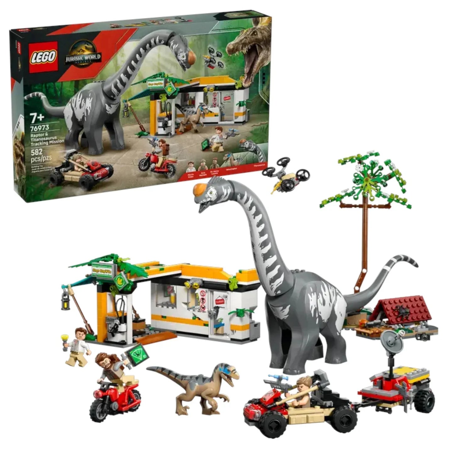 LEGO 76973 Jurassic World Raptor & Titanosaurus Tracking Mission Dinosaur Toy Building Blocks Toys (582 Pieces)