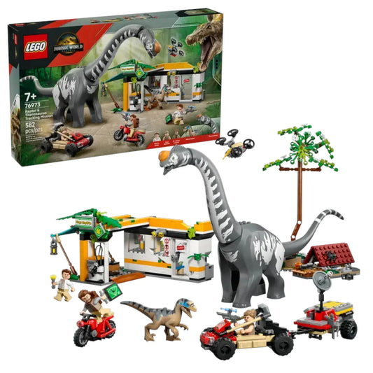 LEGO 76973 Jurassic World Raptor & Titanosaurus Tracking Mission Dinosaur Toy Building Blocks Toys (582 Pieces)