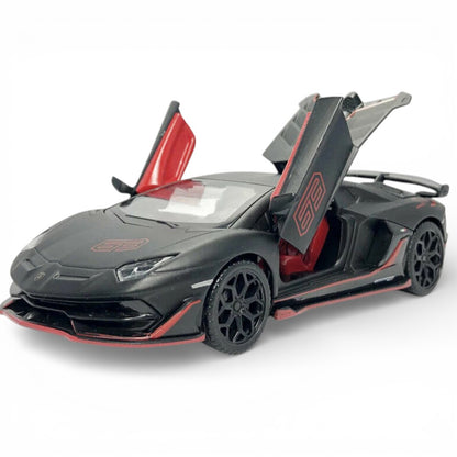 MSZ 1:32 Lamborghini Aventador SVJ Die-Cast Model Car – Black | Pull Back, Openable Doors, Light & Sound (68472)