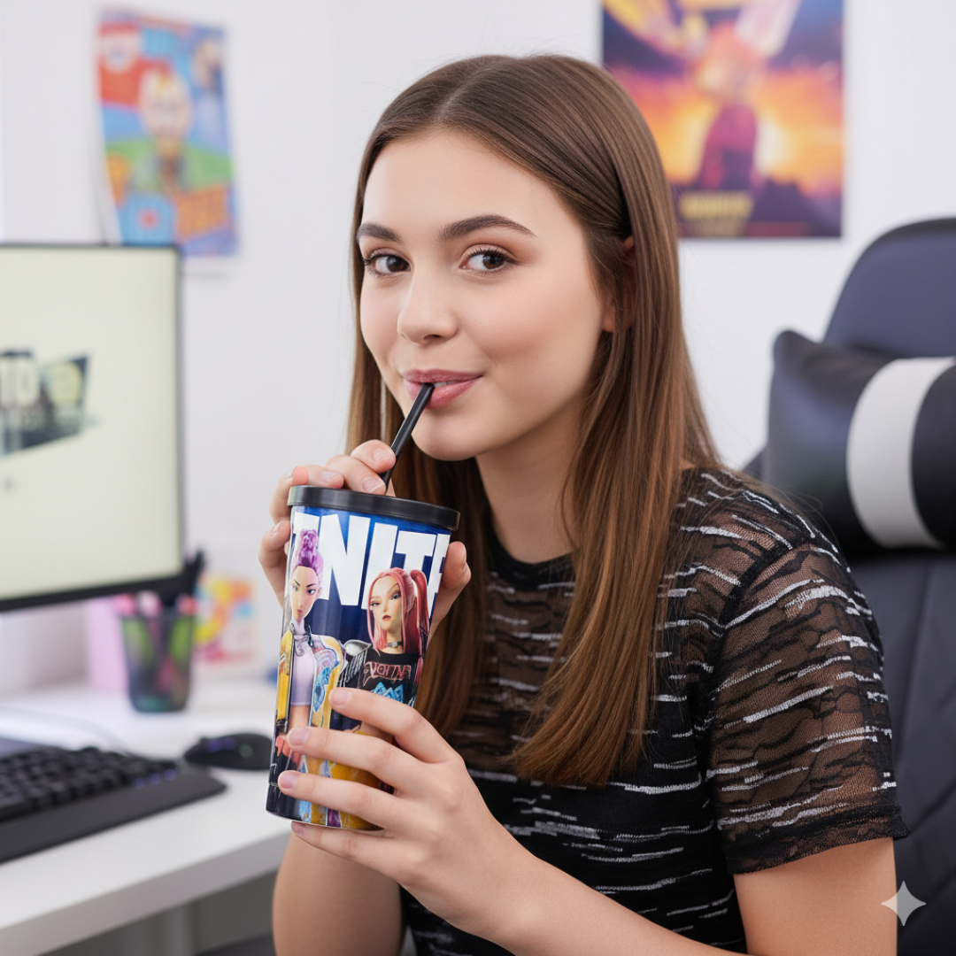 K-Pop Fortnite 700ml Stainless Steel Tumbler Sipper Water Bottle With Straw | Leak-Resistant Travel Cup