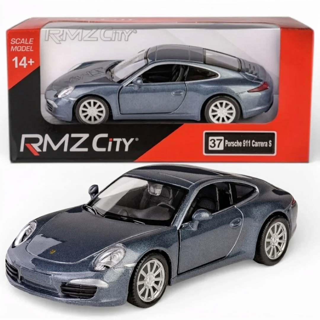 RMZ City 1:32 Porsche 911 Carrera S Diecast Car Model – Opening Doors, Pull Back Action (Red & Grey Variants)