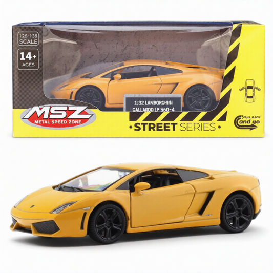 MSZ 1:32 Lamborghini Gallardo LP560-4 Yellow Die-Cast Model Car with Pull-Back Action & Openable Doors