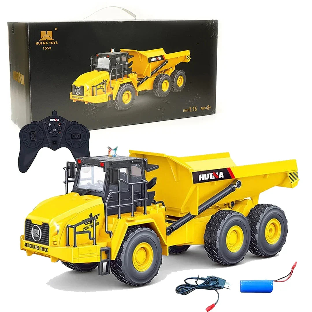 Huina 1:16 RC Articulated Dump Truck | 11-Function Remote Control Tipper Lorry with LED Lights