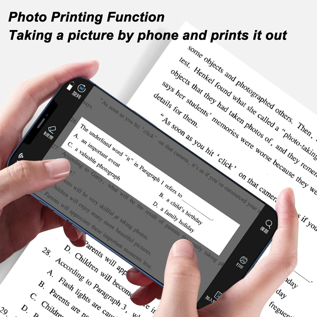 Pocket Thermal Printer, PortablePrinting Machine with Paper Text Photo Label Study Notes for Office School