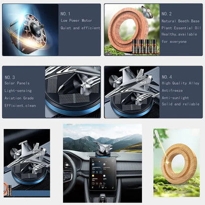 Car Air Freshener Fighter Aeroplane Perfume Solar Power Plane Diffuser Aluminum Airplane Fragrance Aircraft Dashboard Perfume with Refills - Jaiman Toys
