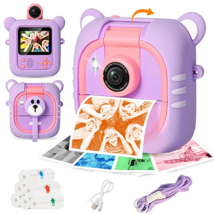 Instant Print Kids Camera – 48MP 1080P Video Toy with Rotating Lens &  Rolls - Purple