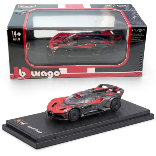 Bburago 1:64 Bugatti Bolide Red & Black Diecast Model Car with Display Case