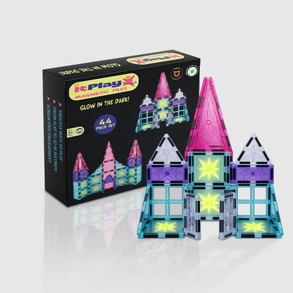 ITPLAY Glow Magnetic Tiles 44 Pcs Educational Construction Building Set for Kids