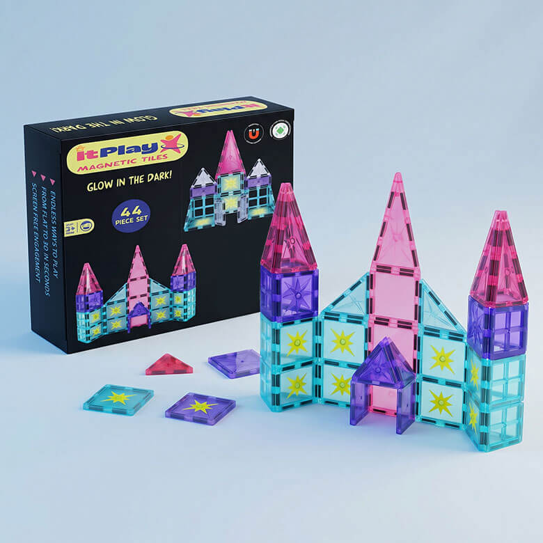 ITPLAY Glow Magnetic Tiles 44 Pcs Educational Construction Building Set for Kids