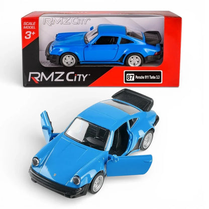 RMZ City 1:36 Porsche 911 Turbo 3.3 Die-Cast Car | Pull Back & Go | Openable Doors | Red / Blue