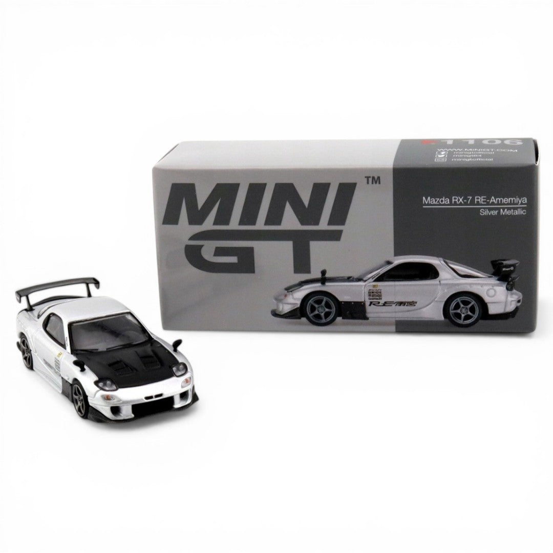 Mini GT 1:64 Mazda RX-7 RE-Amemiya Silver Metallic Diecast Model