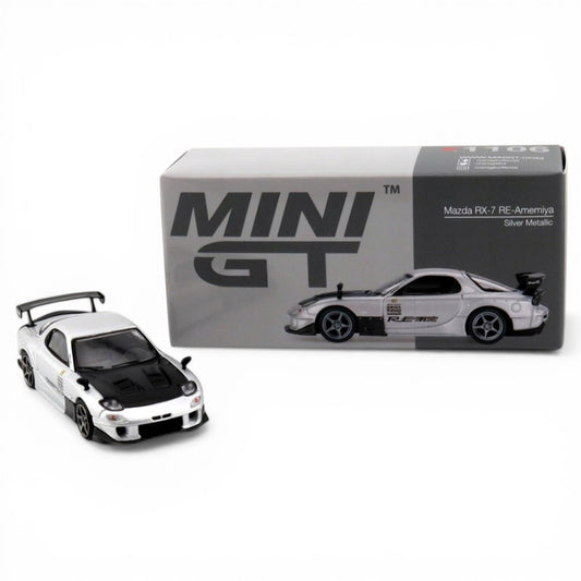 Mini GT 1:64 Mazda RX-7 RE-Amemiya Silver Metallic Diecast Model Car – MGT01106-R