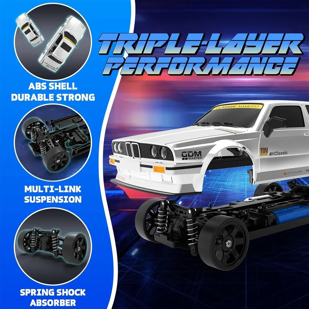 WHOOSH DC162A BMW E30 1:16 RC Drift Car | 4WD High-Speed 50km/h Racing Car with ESP Gyro (RTR) - Black