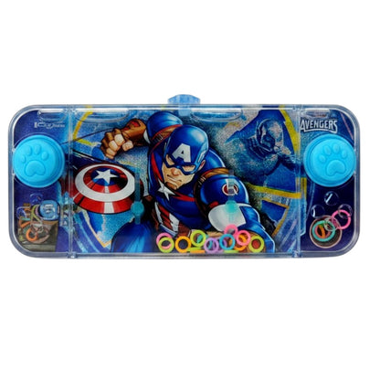 Captain America Mini Water Ring Toss Game 15 × 7 cm – Push-Button Pocket Game for Kids