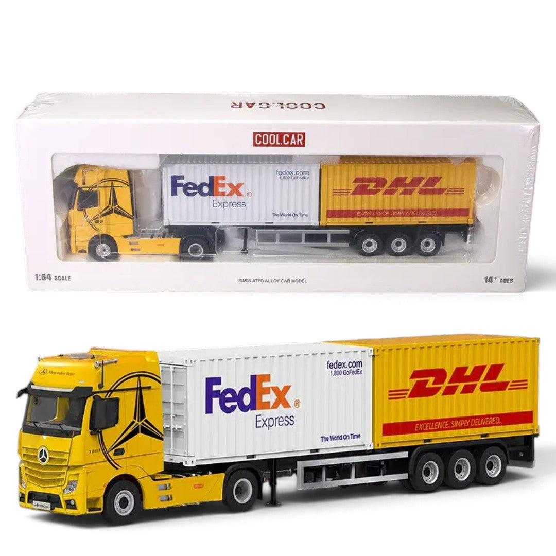 Cool Car 1:64 Mercedes-Benz Actros Container Truck Die-Cast Model | FedEx Express & DHL Cargo Containers | Alloy Collectible Truck 14+