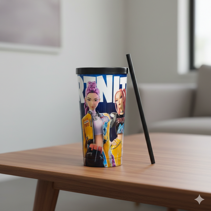 K-Pop Fortnite 700ml Stainless Steel Tumbler Sipper Water Bottle With Straw | Leak-Resistant Travel Cup