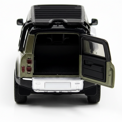 MSZ 1:32 Land Rover Defender 110 Die-Cast Model Car – Metallic Olive Green Pull Back with Openable Doors ,Sound & Light (68416)