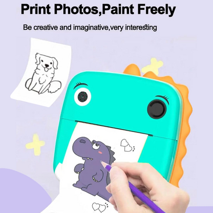 Instant Print Camera for Kids Digital Camera for Kids with Print Paper Photo Printer Camera for Kids 50M Pixel 2.4"inch Screen MP3 Player Video Recording (Dinosaur)