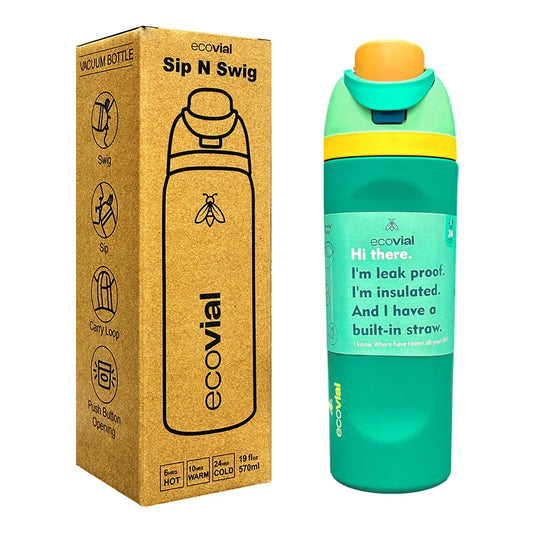 Ecovial 19 OZ - Vacuum Bottle Sip n Swig 570 ML (Green) - Jaiman Toys