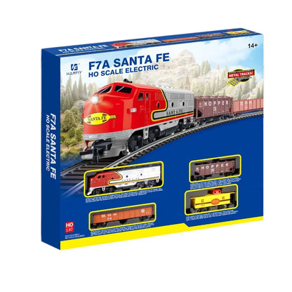 HANFLY-66300 F7A Santa Fe HO Scale Electric Train Set with Freight Cars & Metal Tracks – 1:87 Realistic Railway Model-