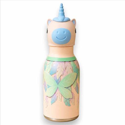 AFRESH 365 Animal Head Collection Unicorn Stainless Steel Vacuum Insulated Water Bottle 450ml (16oz) with Straw & Cleaning Brush