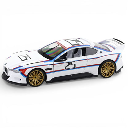 MSZ 1:32 BMW 3.0 CSL Die-Cast Model Car – White|Pull Back, Openable Doors, Light & Sound (68732A)