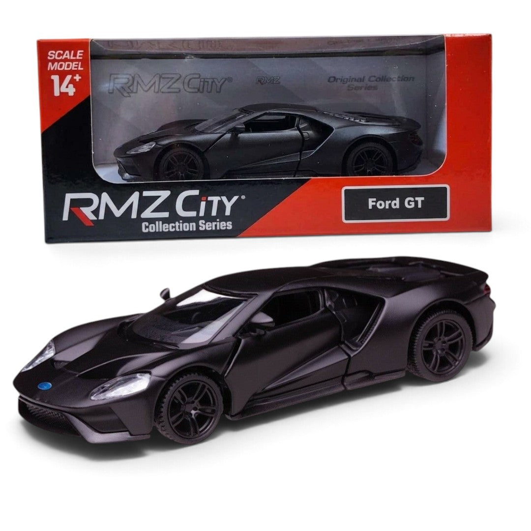 RMZ City Ford GT 1:32 Scale Die-Cast Model Car – Matte Black Collectible Supercar with Opening Doors, Pull-Back Action