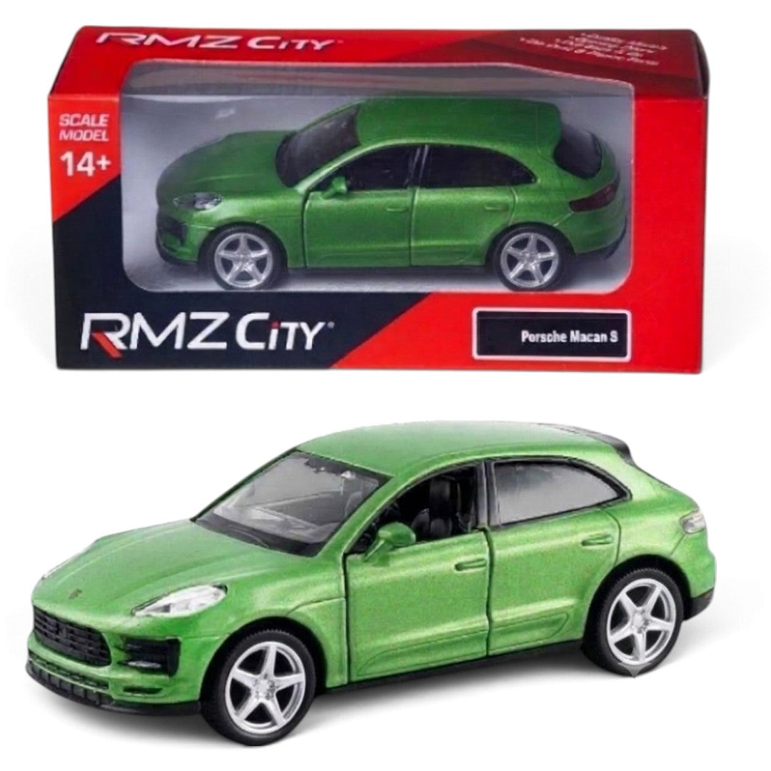 RMZ City Porsche Macan S 1:32 Scale Die-Cast Model Car – Metallic Blue & Green Luxury SUV Collectible with Opening Doors, Pull-Back Action – 2 Colour Variants