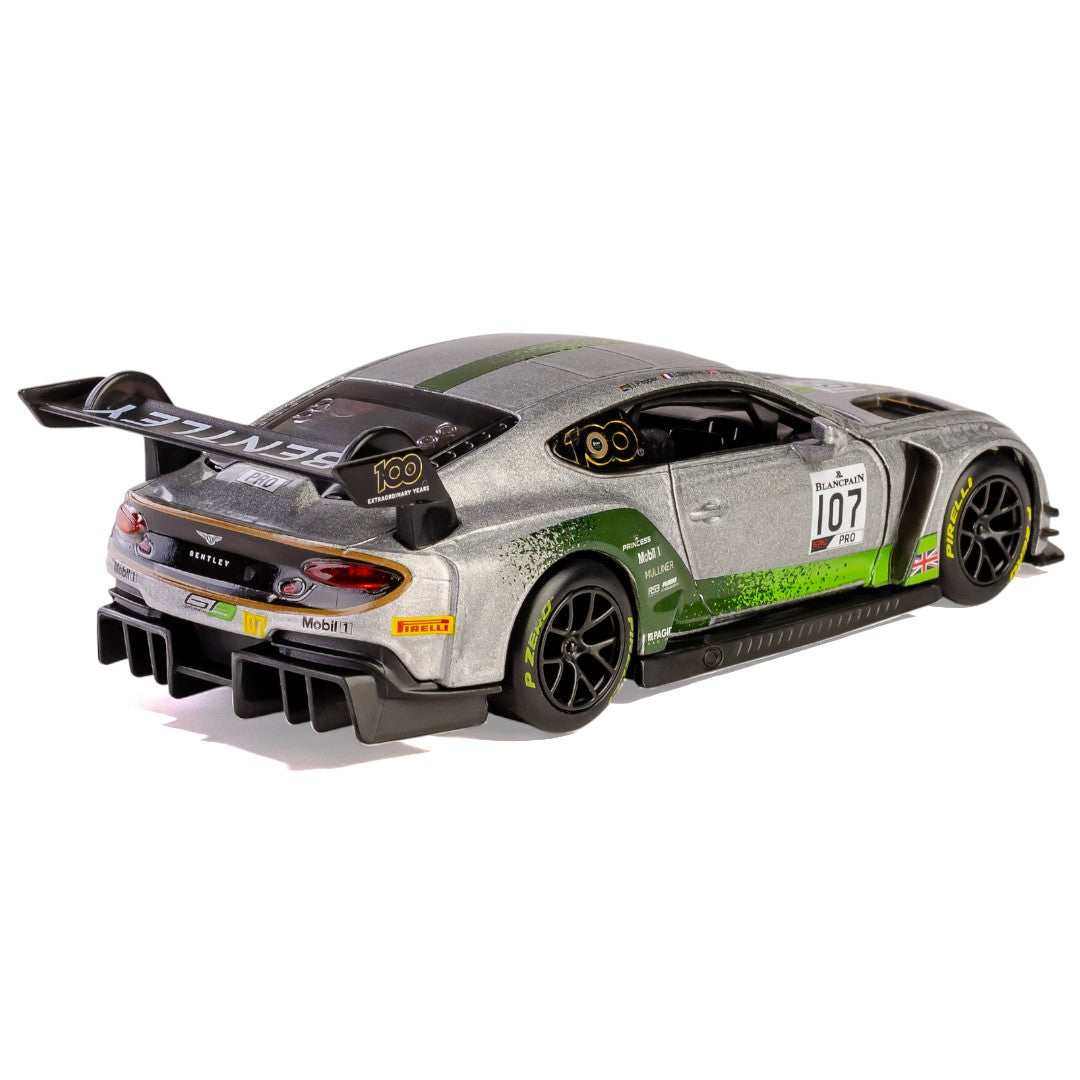 RMZ Hobby 1:32 Bentley Continental GT3 Die-Cast Model Car – Silver with Openable Doors, Light & Sound (664998)