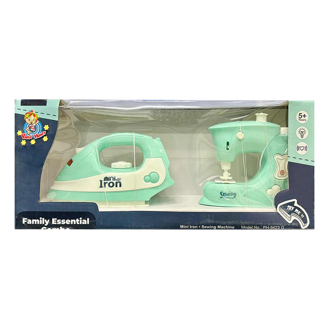 Pablo Honey Mini Iron & Sewing Machine Household Play Set (Blue) - Jaiman Toys