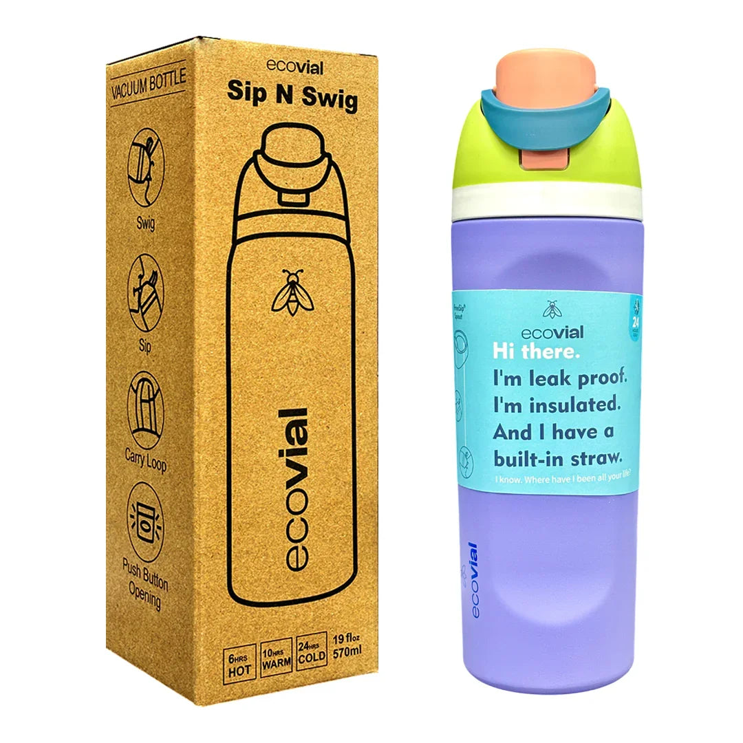 Ecovial 19 OZ - Vacuum Bottle Sip n Swig 570 ML (Purple) - Jaiman Toys