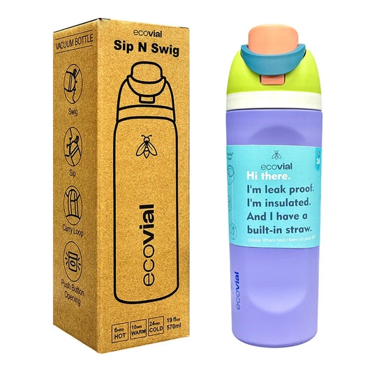 Ecovial 19 OZ - Vacuum Bottle Sip n Swig 570 ML (Purple) - Jaiman Toys