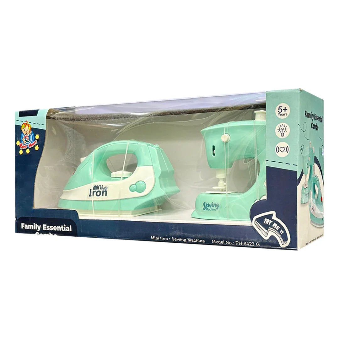 Pablo Honey Mini Iron & Sewing Machine Household Play Set (Blue) - Jaiman Toys
