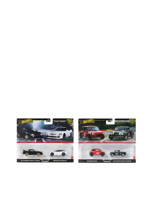 Hot Wheels Car Culture 2-Car Premium Set Diecast Collection | Morris Mini & Austin Mini Pickup | AMC Javelin & Rebel Machine | Nissan 180SX Type X & Nissan SilEighty | 1:64 Scale Collectible-  Set of 3  - Ages 3+