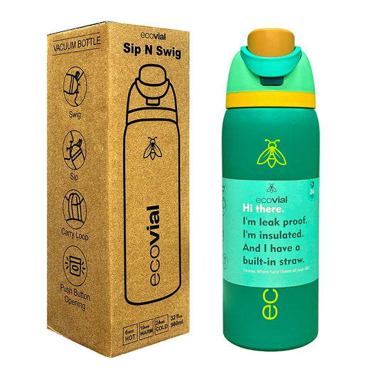 Ecovial 32 OZ - Vacuum Bottle Sip n Swig 960 ML (Green) - Jaiman Toys