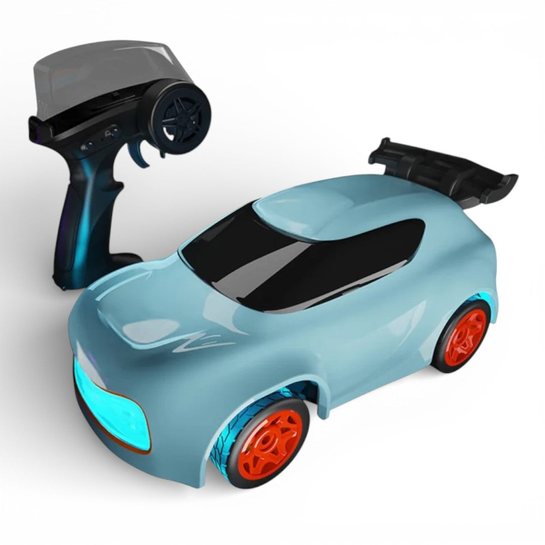 Mini 4WD Q197 1:64 Scale LED Drift RC Car – 2.4GHz Remote Control, Type-C Fast Charge, Adjustable Drift Modes (Blue)
