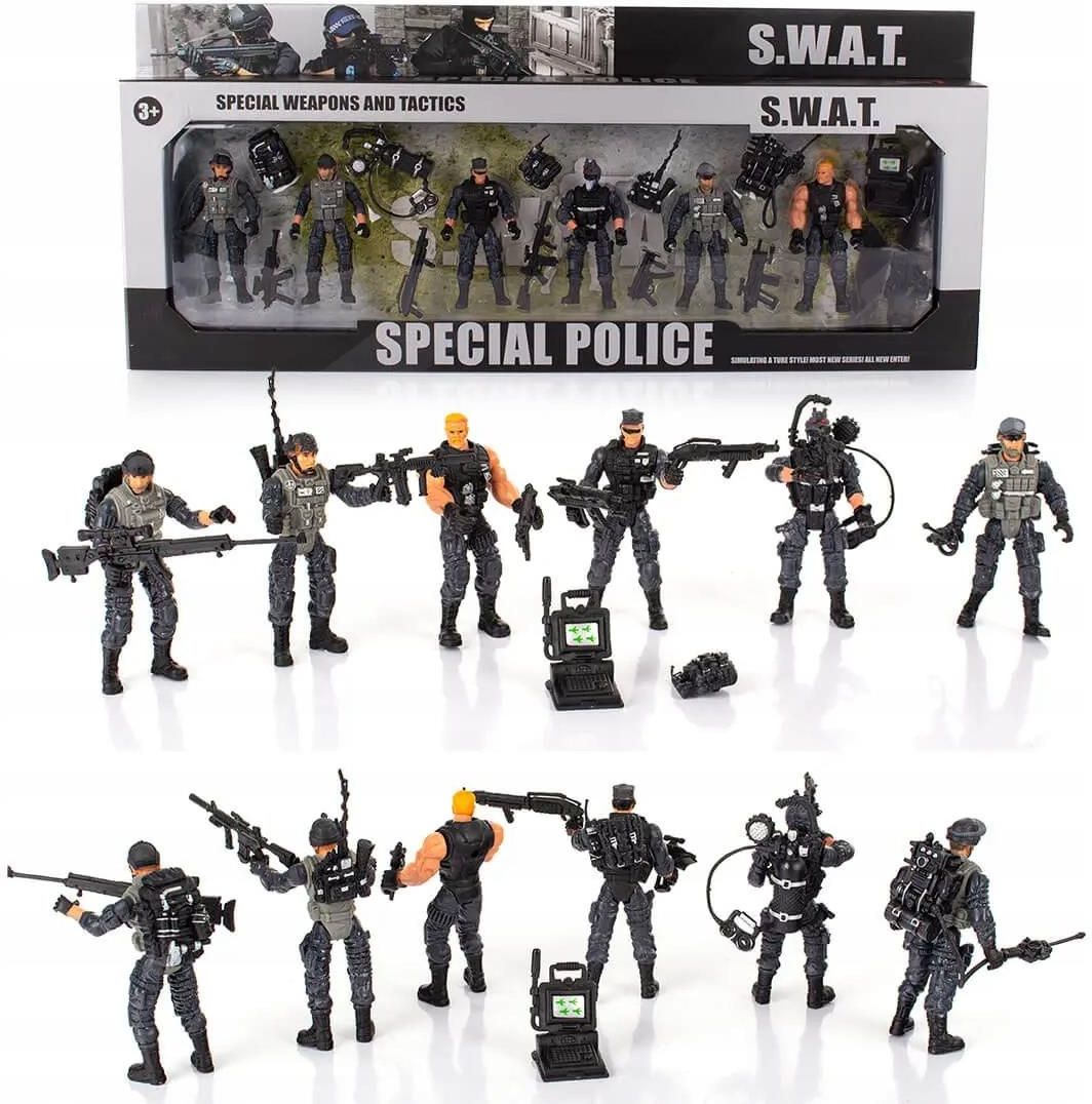 S.W.A.T. Special Police Action Figure Playset | 6 Special Weapons & Tactics Commandos with Tactical Accessories | Military Police Toy Set for Kids | Role Play & Collectible Figures