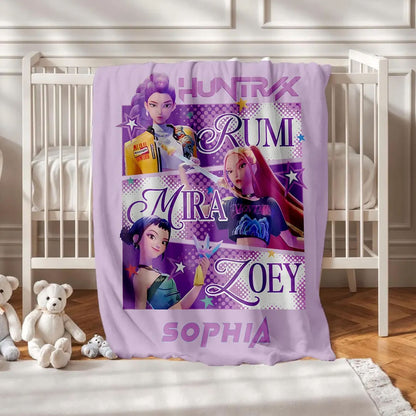 Kids Printed Blanket 150×200 cm | Extra-Large Soft & Cozy K-Pop Demon Hunters with Huntrix Design Blanket