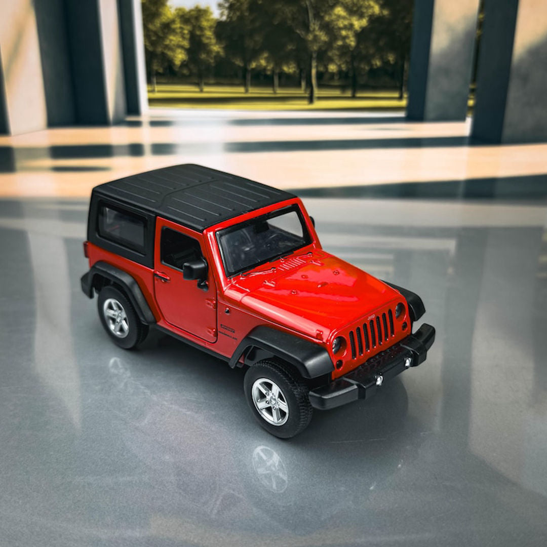 MSZ 1:32 Jeep Wrangler Die-Cast Model Car – Red | Pull Back Toy with Openable Doors, Light & Sound (68331)