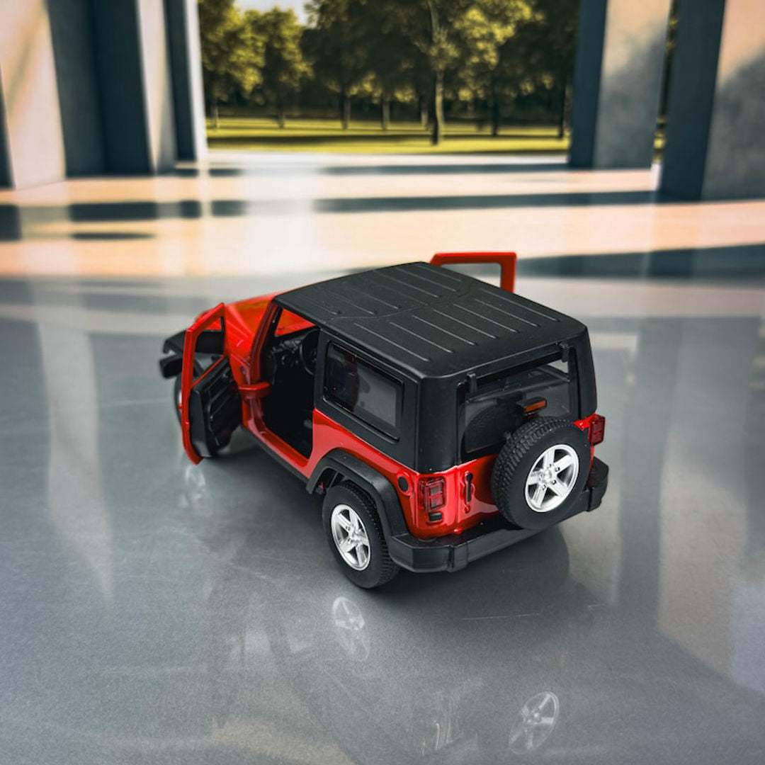 MSZ 1:32 Jeep Wrangler Die-Cast Model Car – Red | Pull Back Toy with Openable Doors, Light & Sound (68331)