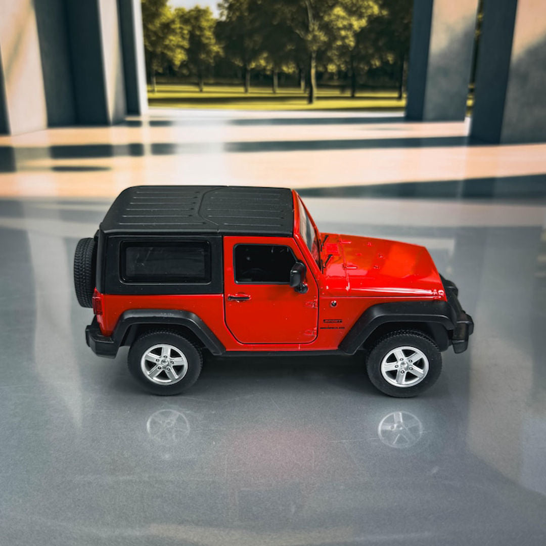 MSZ 1:32 Jeep Wrangler Die-Cast Model Car – Red | Pull Back Toy with Openable Doors, Light & Sound (68331)