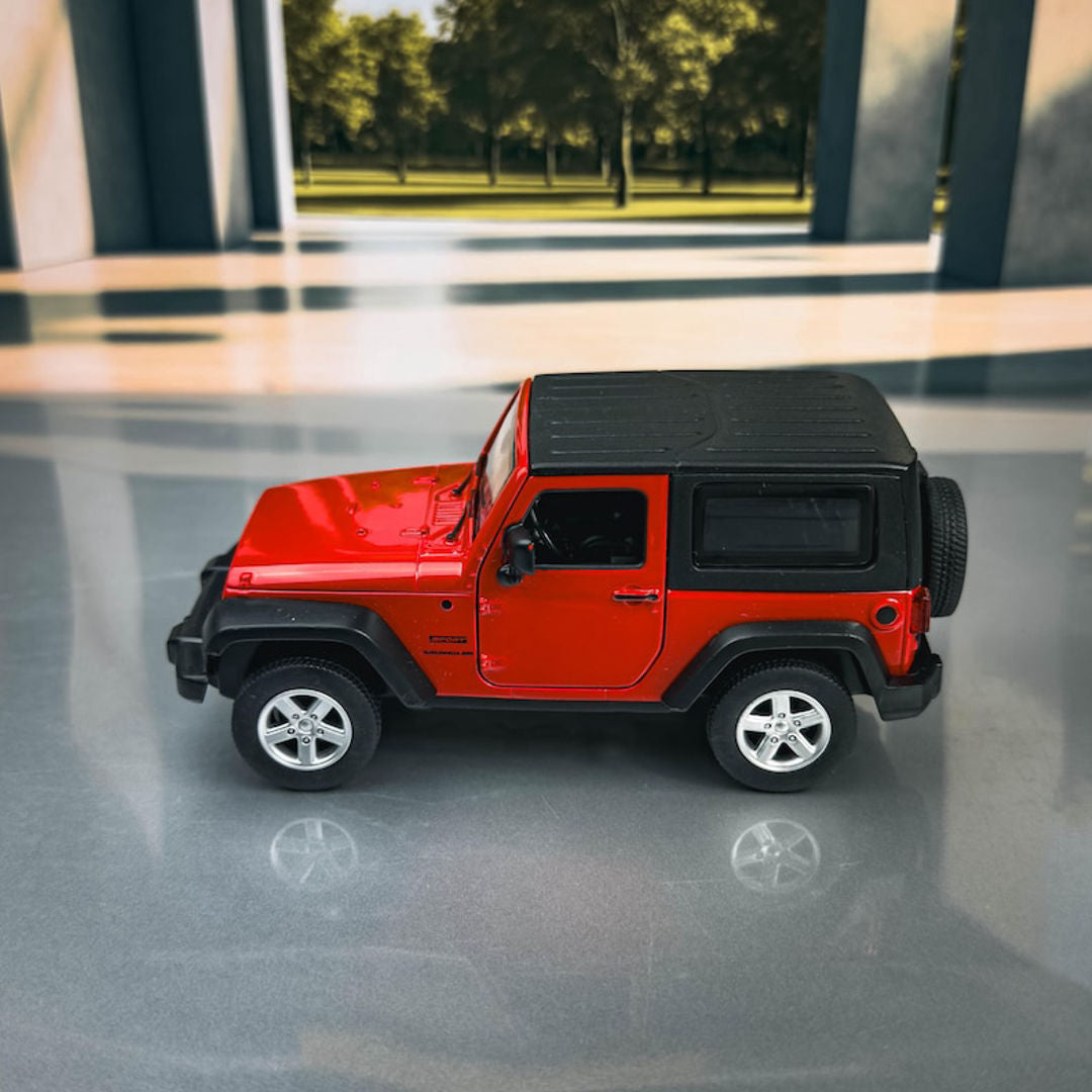MSZ 1:32 Jeep Wrangler Die-Cast Model Car – Red | Pull Back Toy with Openable Doors, Light & Sound (68331)