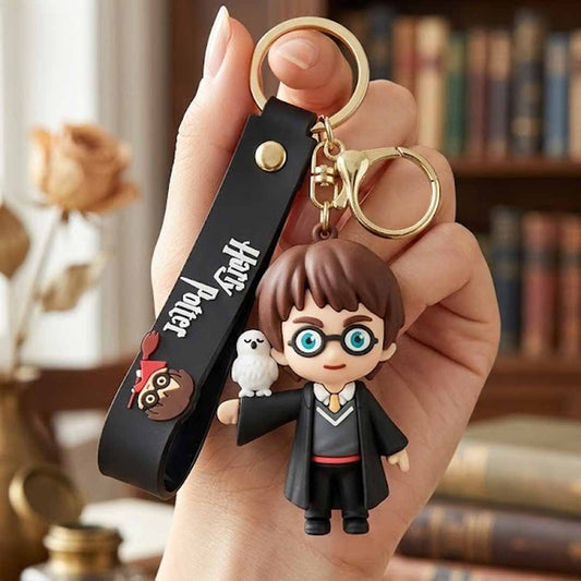 Harry Potter Character Keychain with Owl Charm – Magical Student PVC Figure Keyring for Bags, Backpacks & Keys