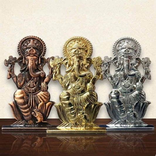 Lord Ganesha Metal Idol Showpiece – 10 cm Decorative Ganpati Statue for Home, Office & Car Dashboard
