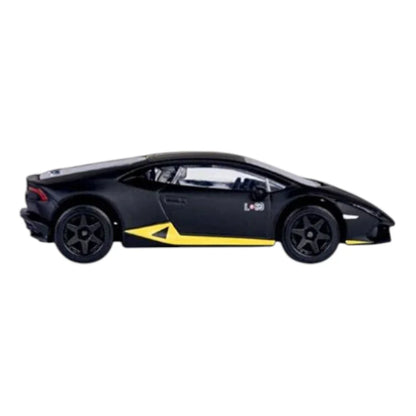 Majorette Lamborghini Huracán Avio Showroom 1:64 Die-Cast Car | Metal Body with Moving Parts | Black with Yellow Stripes | Collectible Model | 3+ Years