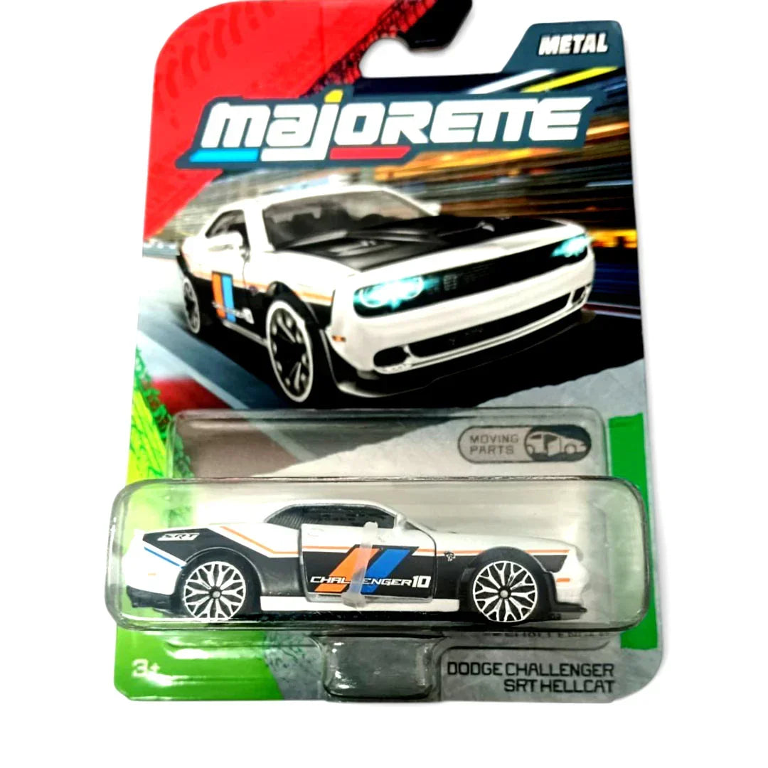 Majorette Dodge Challenger SRT Hellcat Racing 1:64 Die-Cast Car | Metal Body with Moving Parts | Muscle Car Toy | 3+
