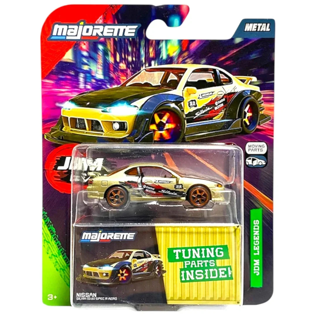 Majorette Nissan Silvia S15 Spec-R Aero 1:64 Die-Cast Car | JDM Legends Series | Tuning Parts Inside | Metal Body with Moving Parts | 3+