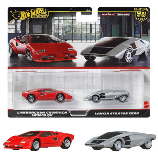 Hot Wheels Premium Car Culture Lamborghini Countach LP5000 QV & Lancia Stratos Zero 2-Pack | Metal/Metal with Real Riders | 1:64 Collector Set