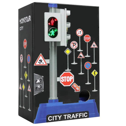 City Traffic Light with Road Signs – Educational Traffic Signal Toy for Kids